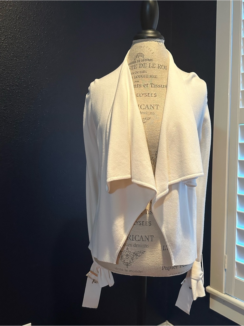 Draped Open-Front Tie-Sleeve Cardigan - Cream